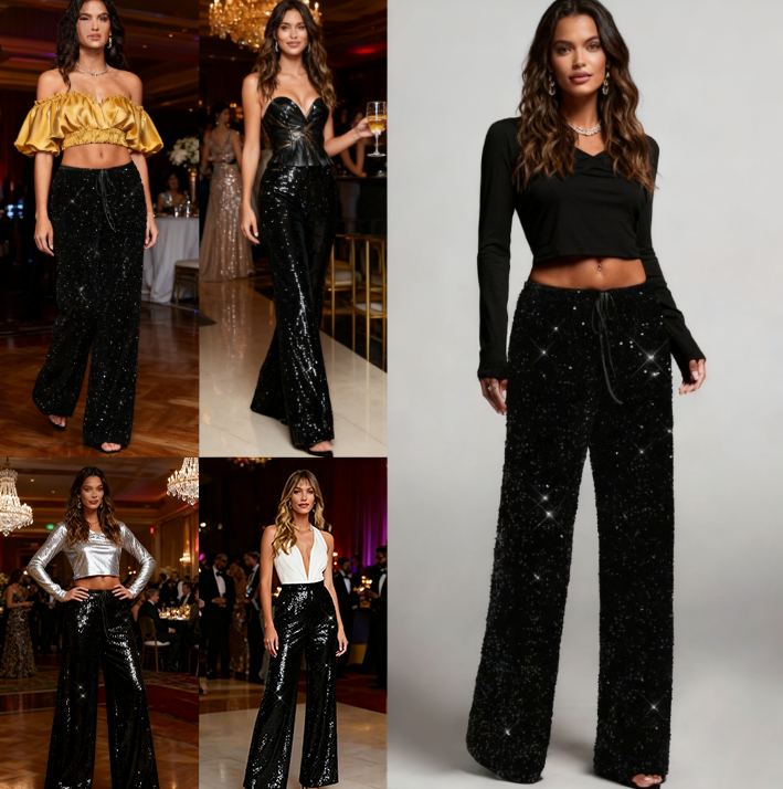 The Midnight Sparkle Wide-Leg Trousers