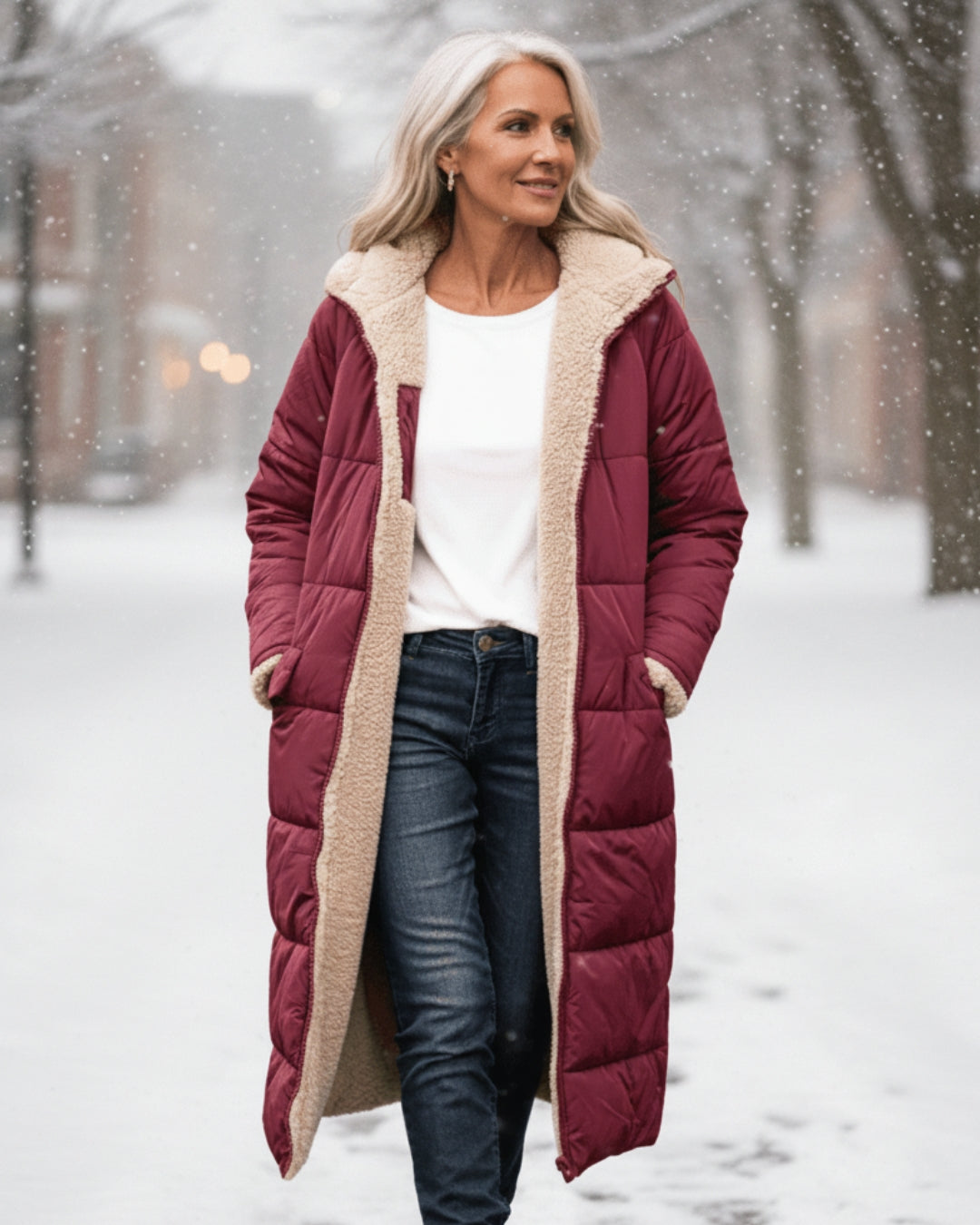 Sherpa-Lined Longline Quilted Coat