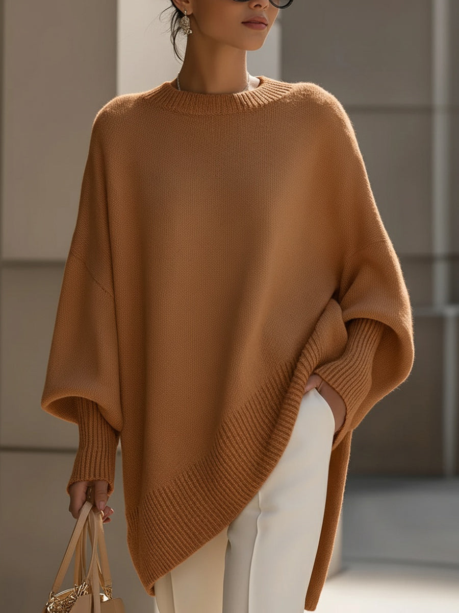 Oversized Batwing Knit Poncho Sweater