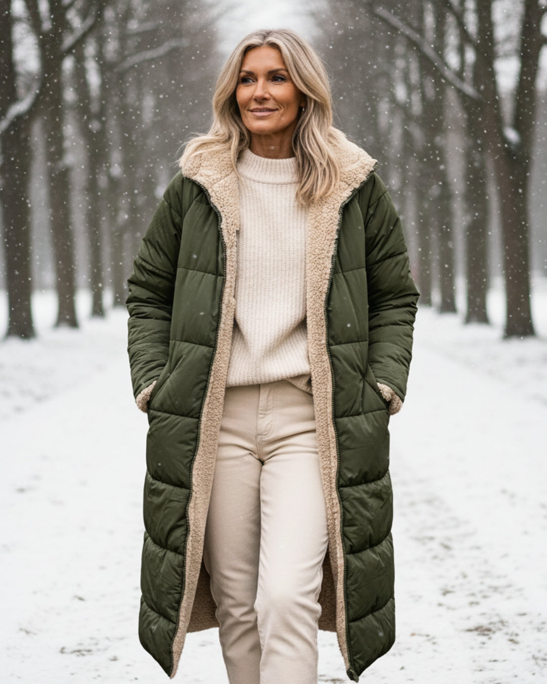 Sherpa-Lined Longline Quilted Coat