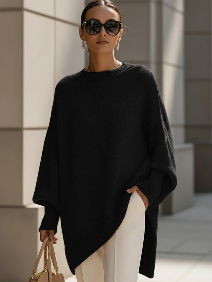 Oversized Batwing Knit Poncho Sweater