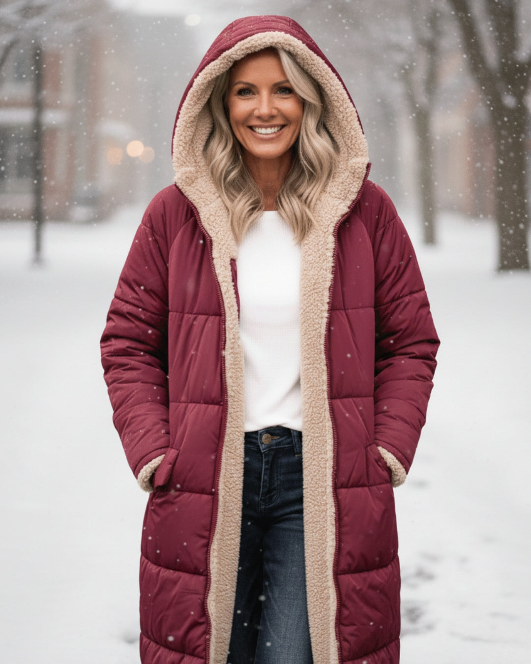 Sherpa-Lined Longline Quilted Coat