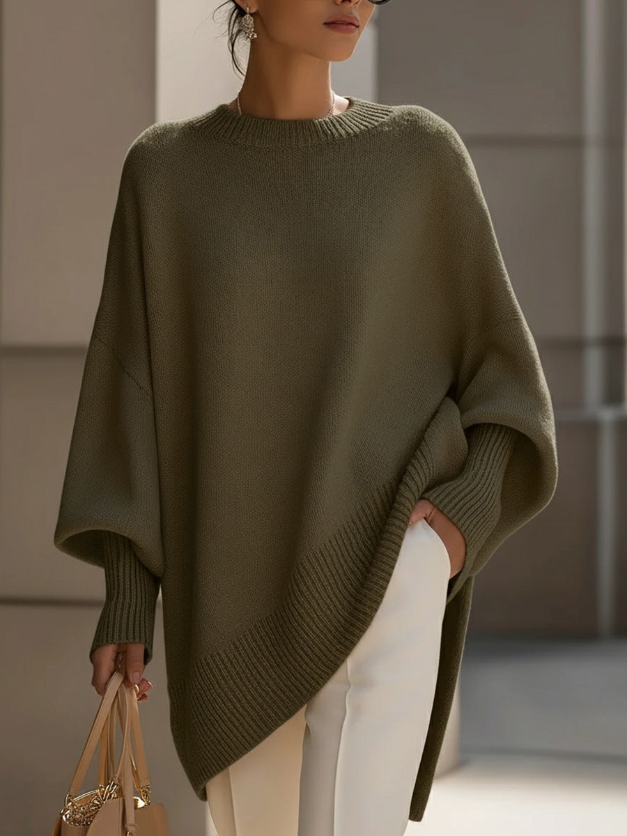 Oversized Batwing Knit Poncho Sweater