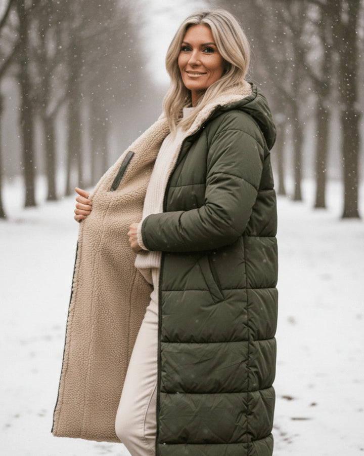 Sherpa-Lined Longline Quilted Coat
