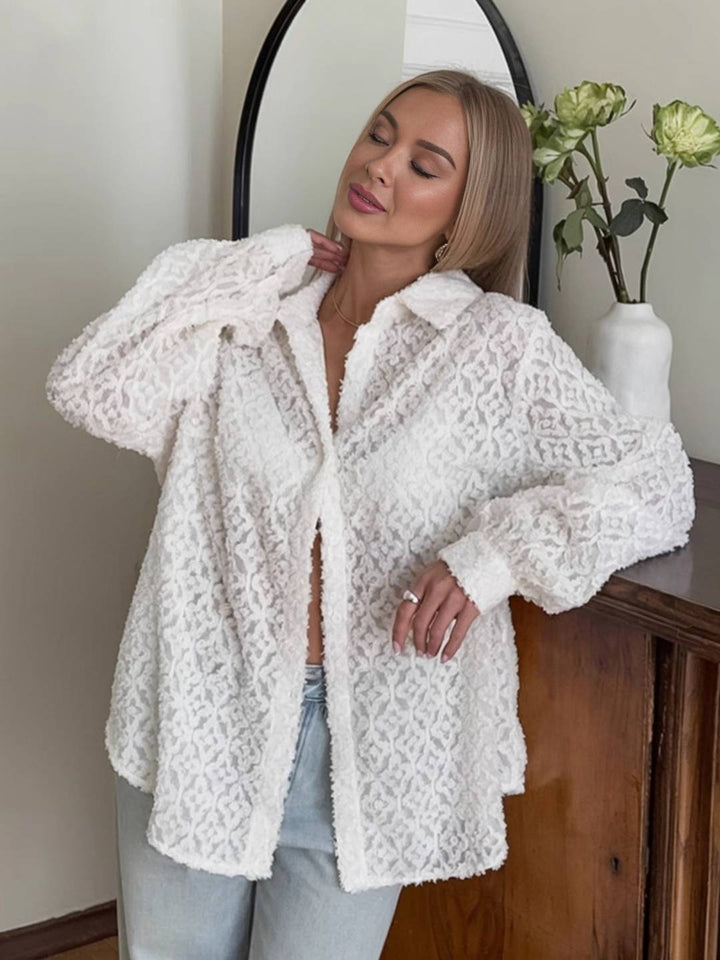 Tavaro white oversized blouse — casual button-down for autumn.