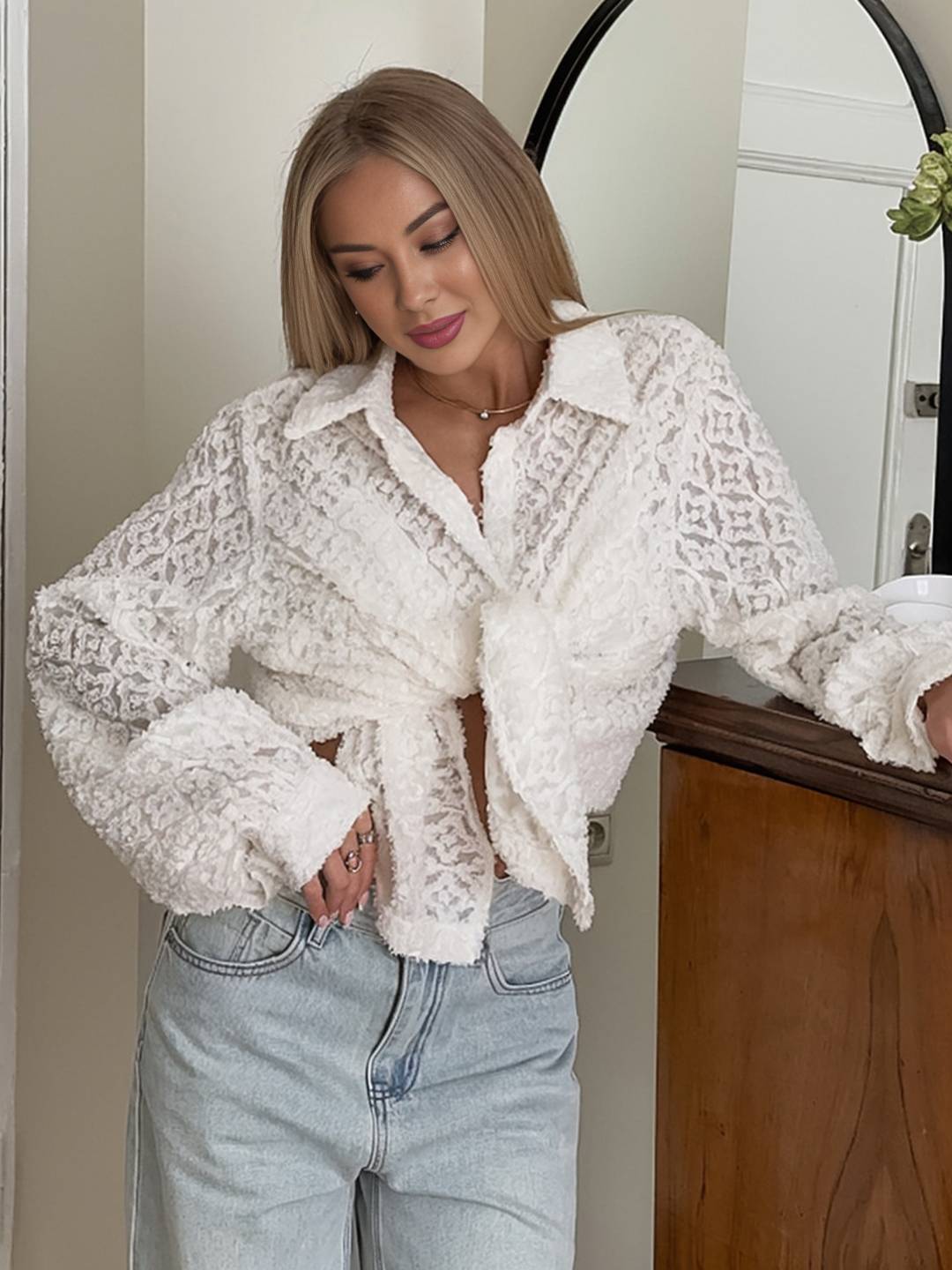 Tavaro white oversized blouse — casual button-down for autumn.