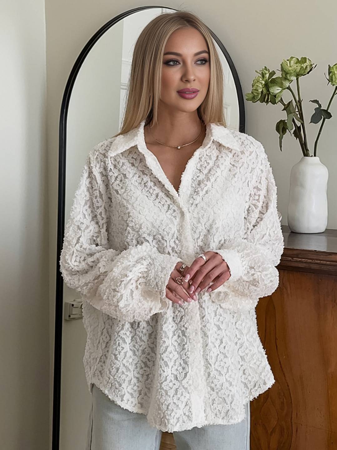 Tavaro white oversized blouse — casual button-down for autumn.