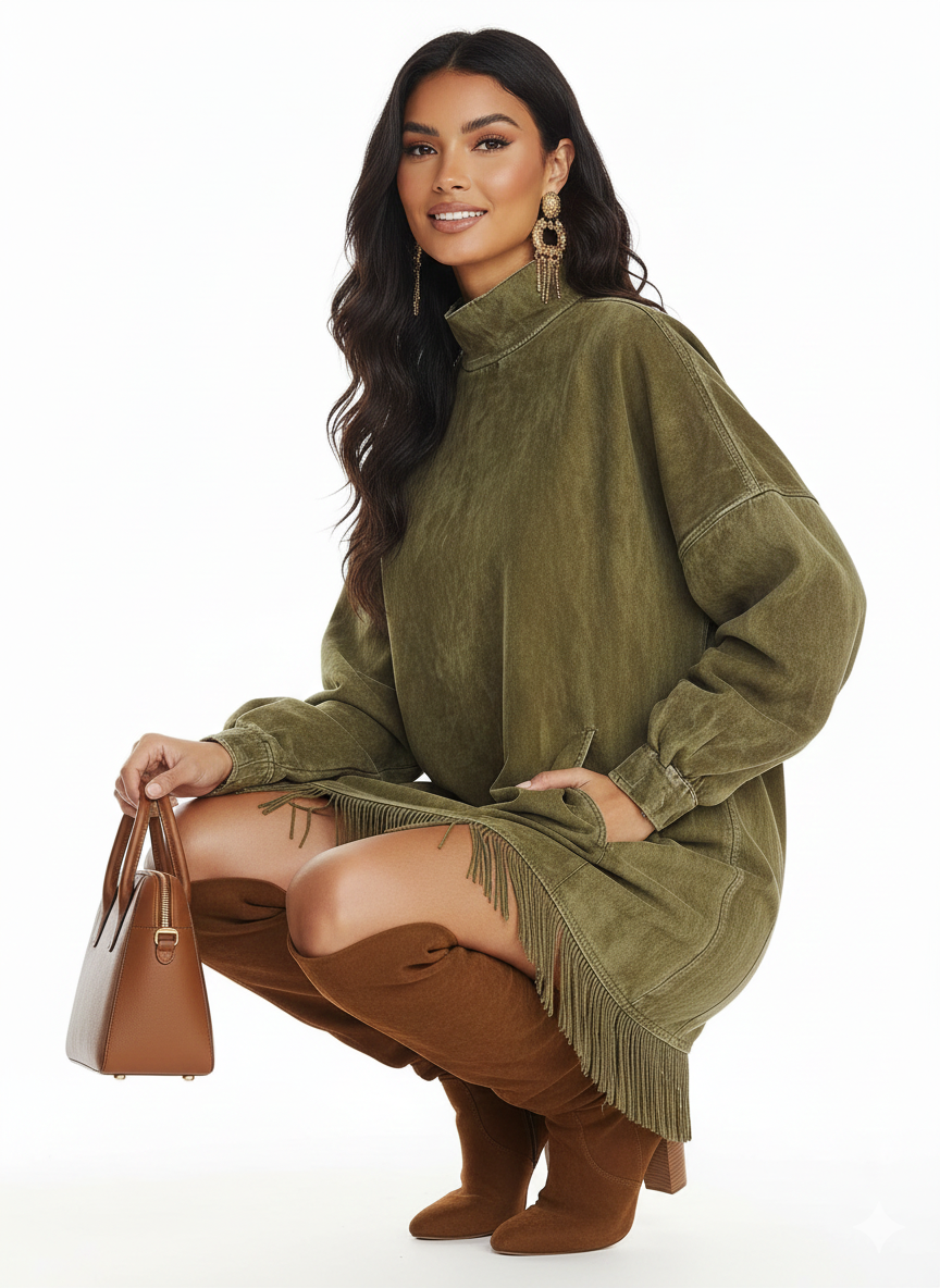 The Urban Fringe Mock Neck Sweatshirt Dress