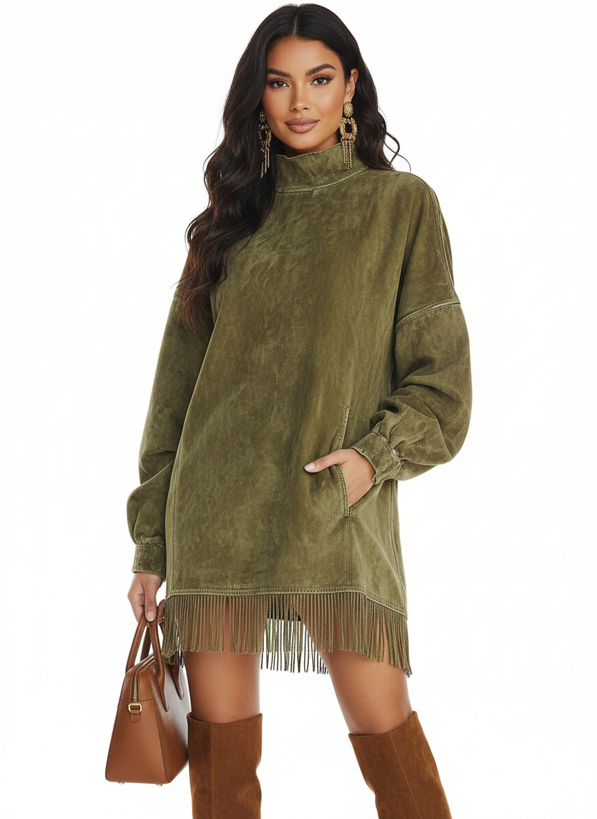 The Urban Fringe Mock Neck Sweatshirt Dress