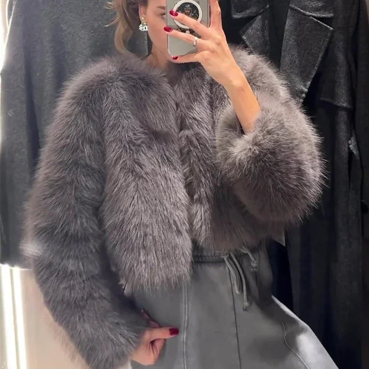 Luxury Pink Fluffy Faux Fur Coat – Women’s Elegant Winter Jacket