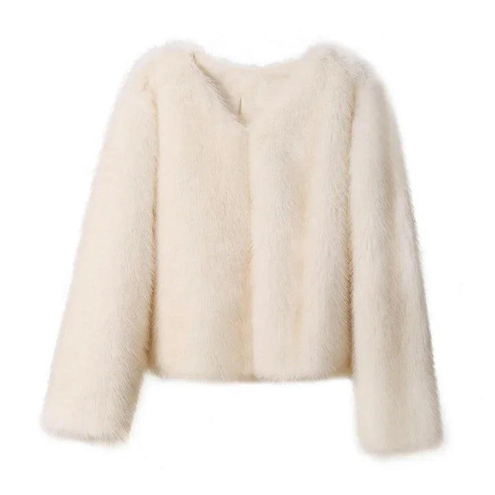 Luxury Pink Fluffy Faux Fur Coat – Women’s Elegant Winter Jacket