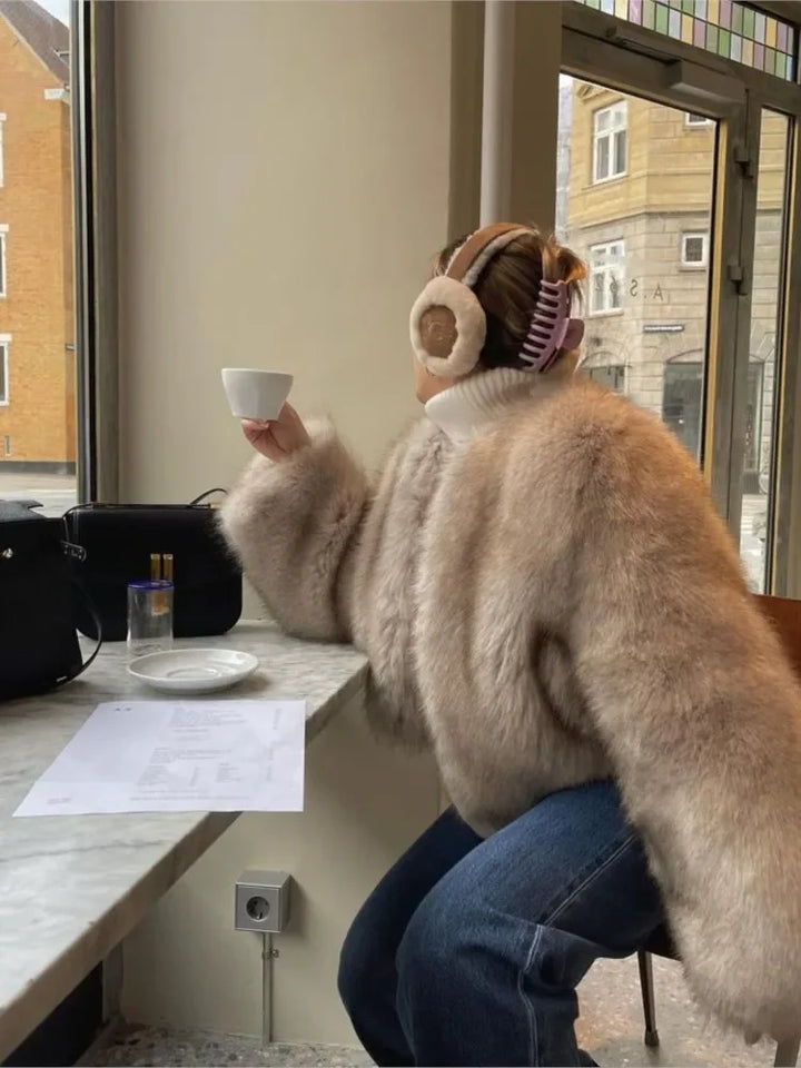 Luxury Pink Fluffy Faux Fur Coat – Women’s Elegant Winter Jacket