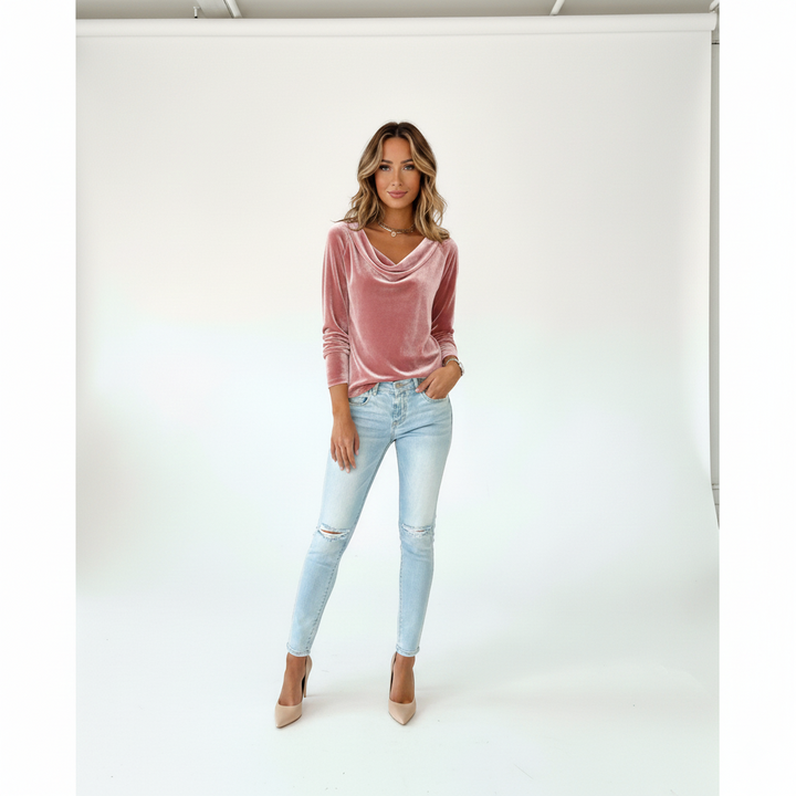 Shimmering Velvet Cowl Neck Jumper