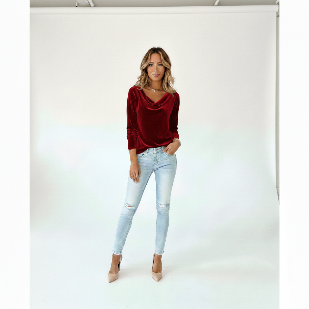 Shimmering Velvet Cowl Neck Jumper