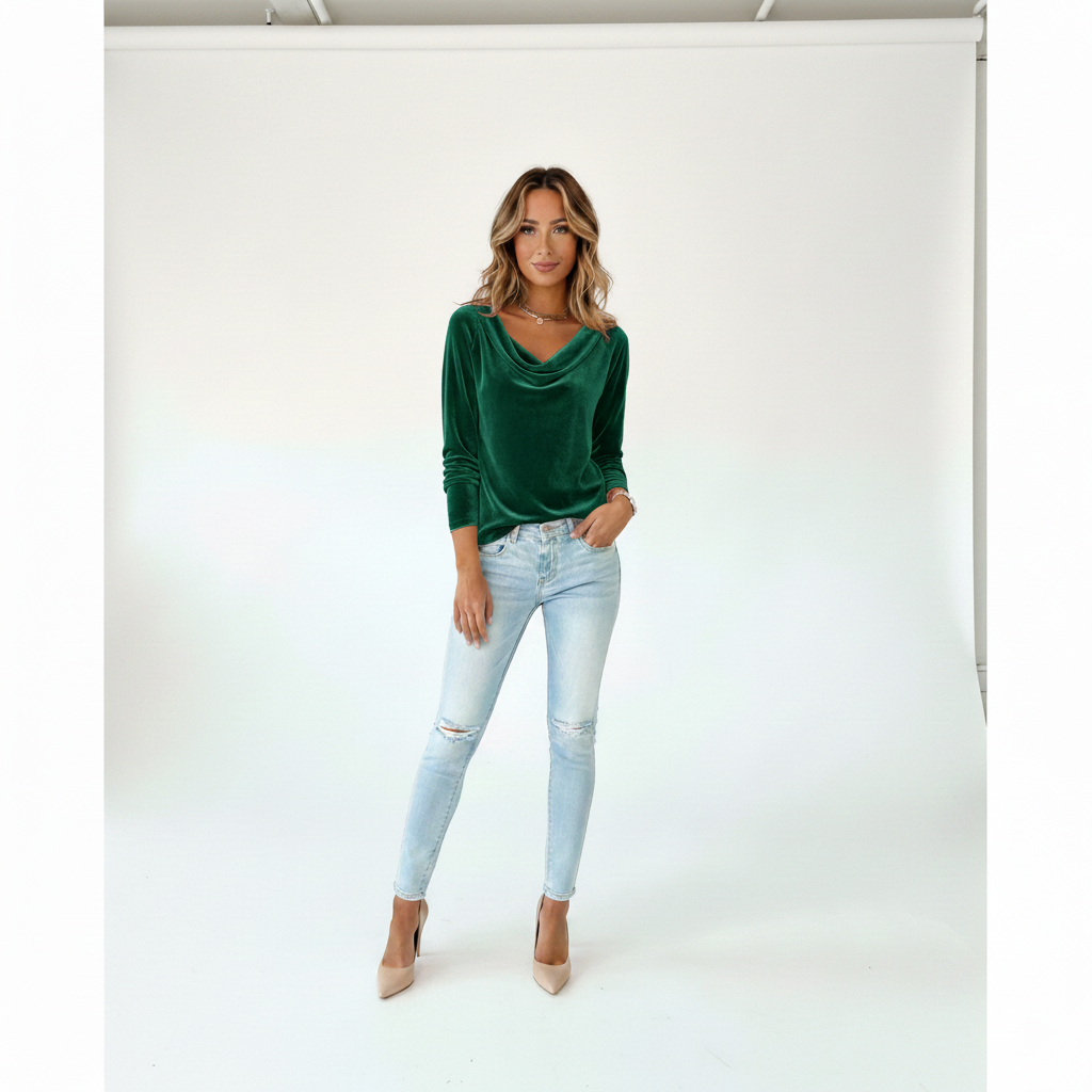 Shimmering Velvet Cowl Neck Jumper