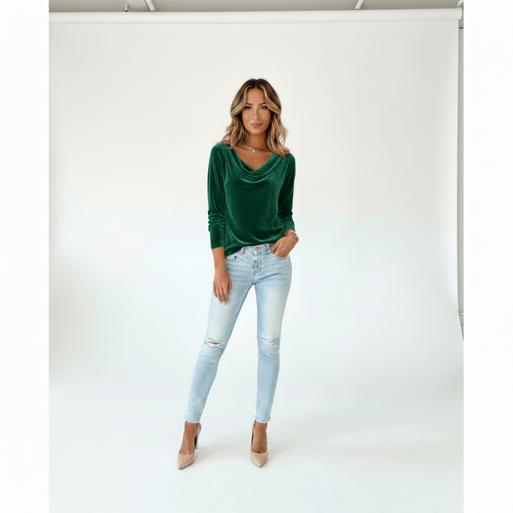 Shimmering Velvet Cowl Neck Jumper